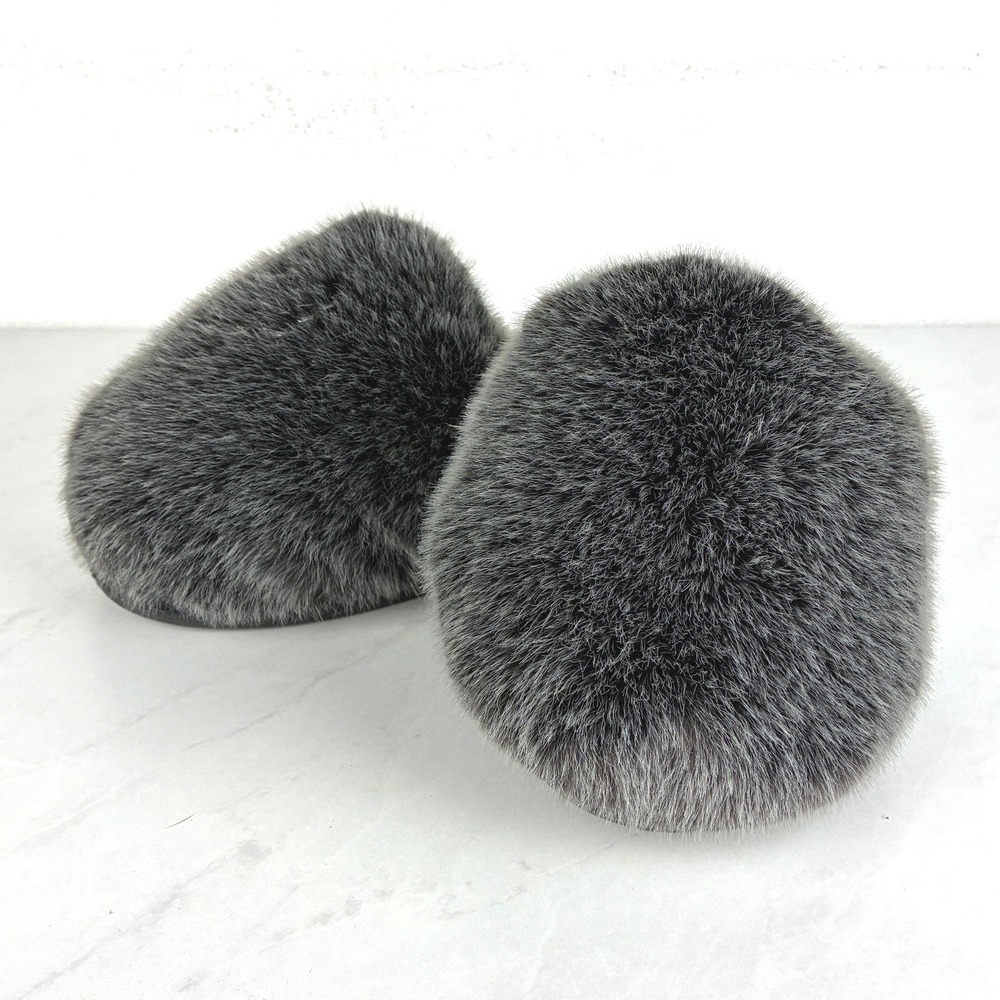 Steve Madden Grey Poof Faux Fur Slippers - 8 - Plush Slide Cozy POOF01S1